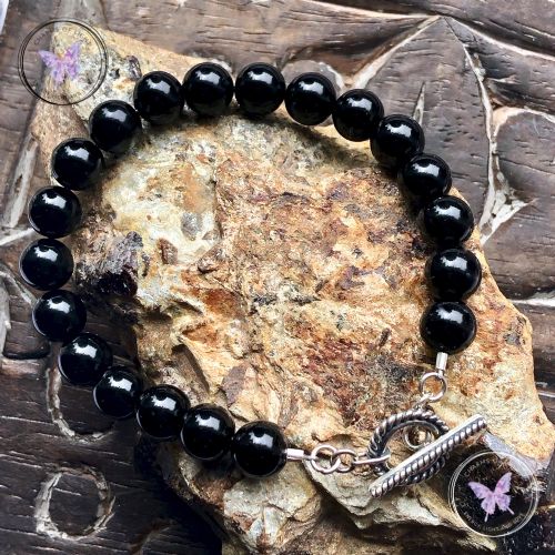 Black Onyx Healing Bracelet with Silver Toggle Clasp